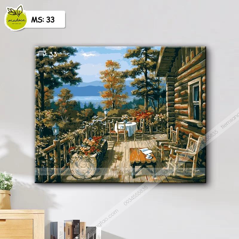 Tranh tô màu 40x50cm có khung Nhà gỗ T33