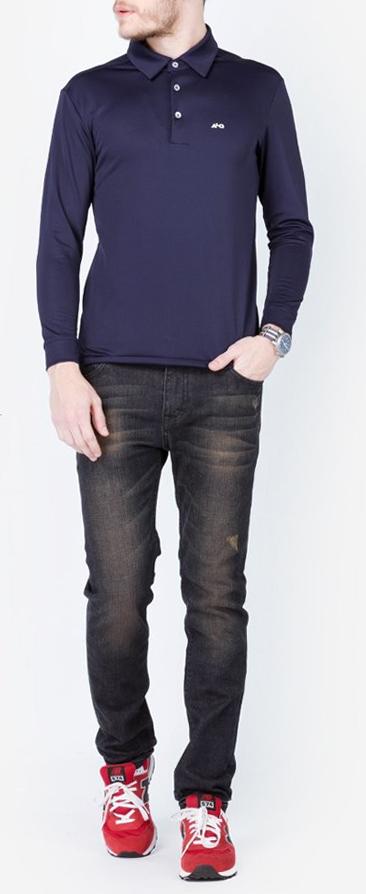 Áo thun dài tay nam cổ bẻ màu xanh đen ALIGRO chất liệu Cotton cao cấp mềm nhẹ ALGAPD004