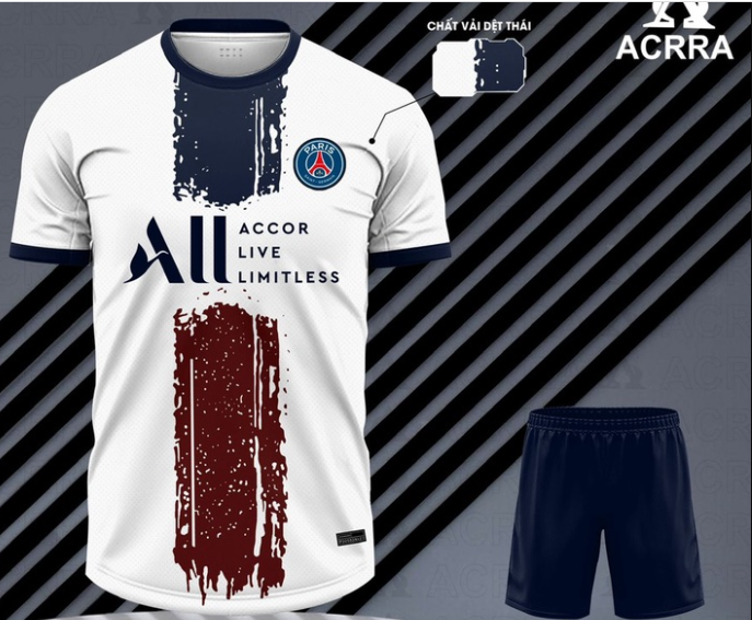 Bộ Quần Áo Bóng Đá ALL PSG, Màu sắc Áo Trắng Tím Đỏ + quần Tím Than - Tùy chọn in Tên