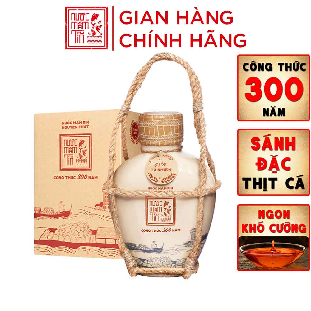 Đặc Sản Phan Thiết - Nước Mắm Tĩn Cá Cơm Than Nhãn Xưa 41N ( Tĩn Gốm 500Ml) Sánh Đặc Thịt Cá, Không Chất Bảo Quản