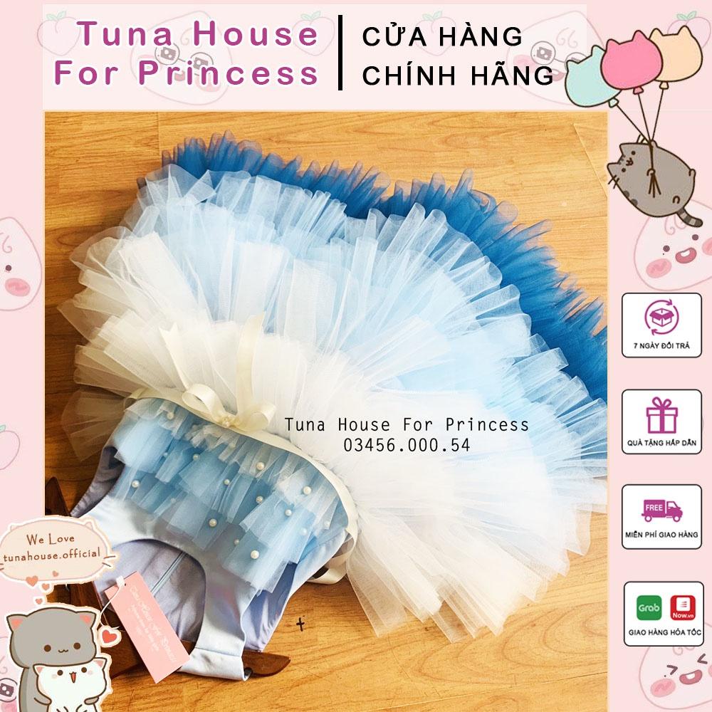 Váy đầm xoè công chúa thiết kế cho bé gái Kali nhiều tầng tone xanh - Tuna House For Princess