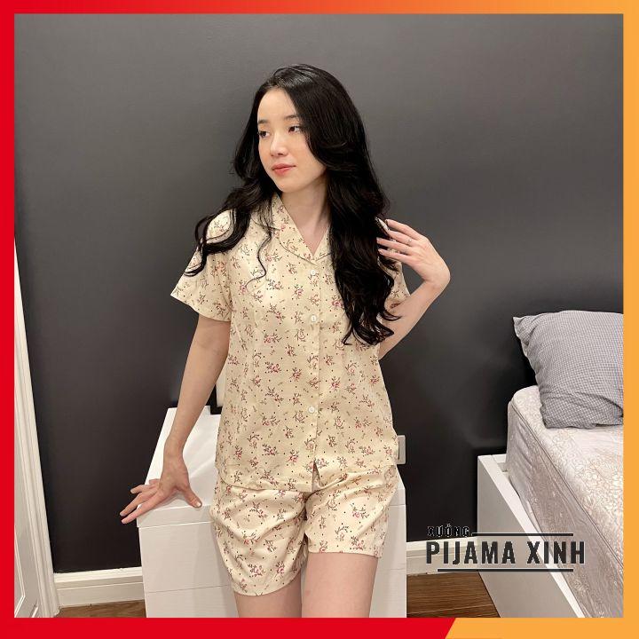 PIJAMA ĐŨI NỮ - Bộ Cộc Quần Đùi Chất Mềm Thoáng Mát Màu Trơn, Họa Tiết, Đồ Mặc Nhà