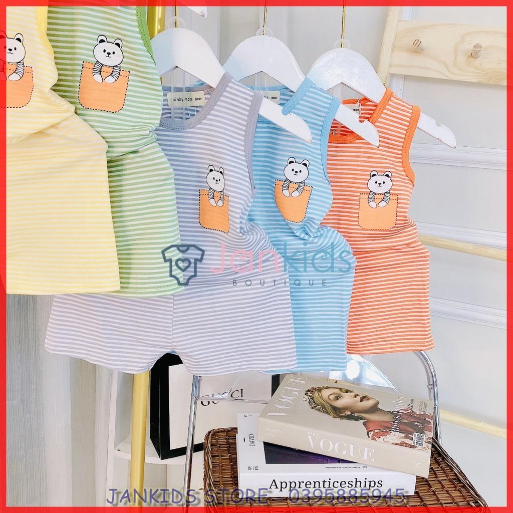 Bộ ba lỗ thun lạnh MINKY MOM hoạ tiết kẻ ngang in hình gấu cho bé trai, bé gái 8-18kg