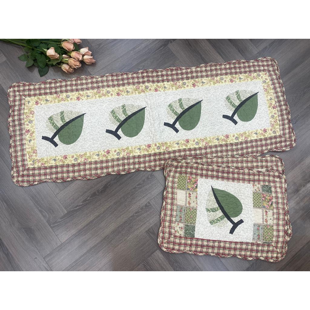 Thảm set 3 - chiếc lá 2 màu - viền xanh lá - T3N54403