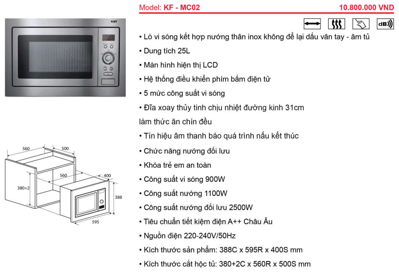 Lò vi sóng kết hợp nướng KAFF KF-MC02 - Sản phẩm chính hãng