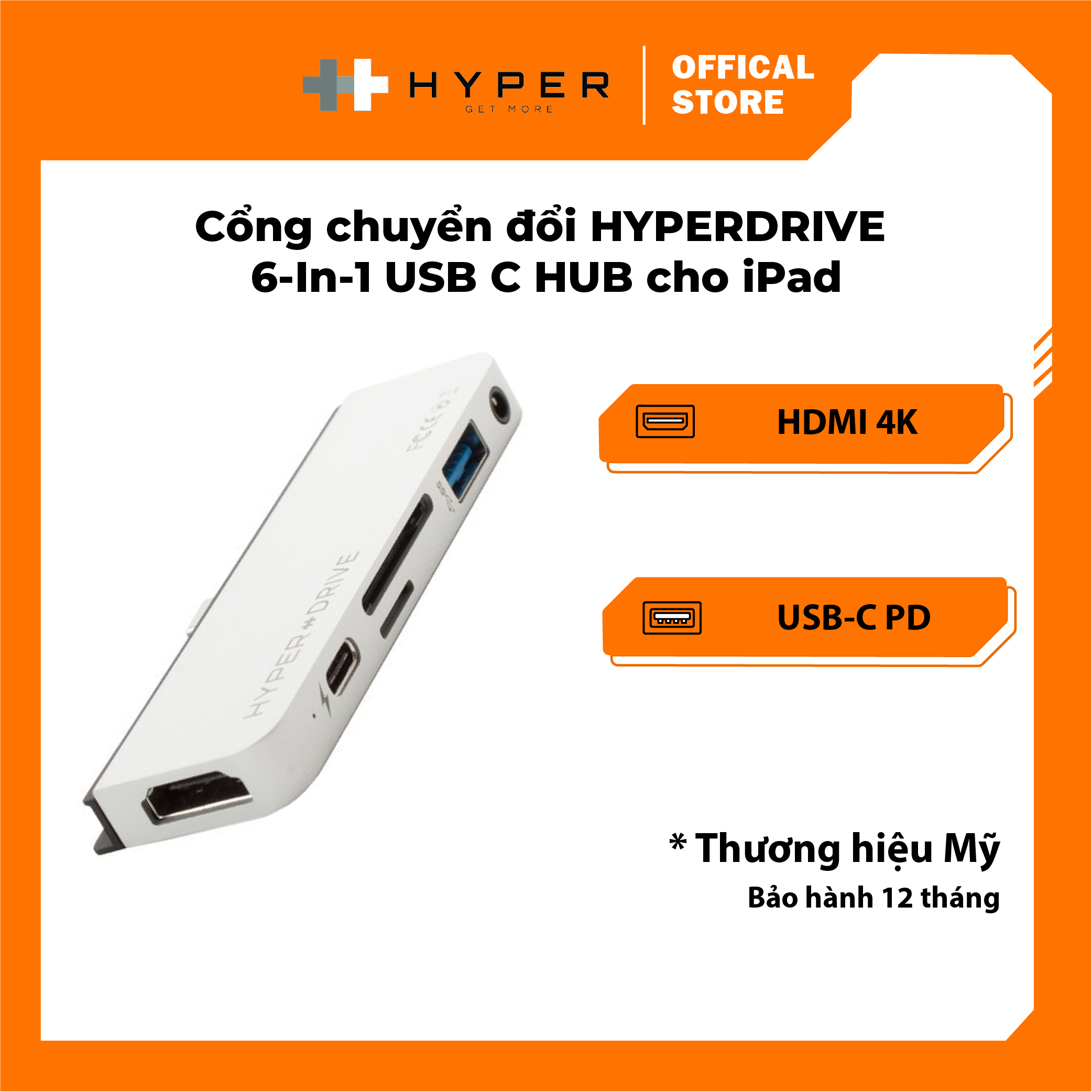 CỔNG CHUYỂN CHUYÊN DỤNG HYPERDRIVE USB-C HUB FOR IPAD PRO 2018-2019-2020/MACBOOK PRO/AIR 13″2018/2019 – HD319A - HÀNG CHÍNH HÃNG