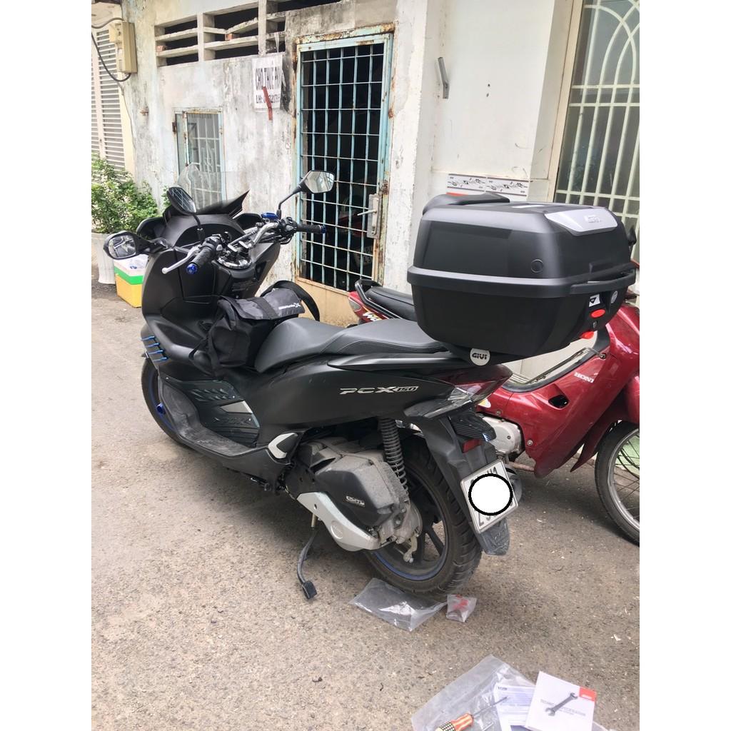 Thùng Givi E43NTL và baga SRV PCX, gối tựa lưng BE43N, bộ thùng xe PCX