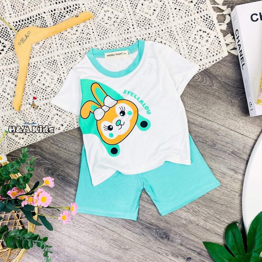 Bộ Cộc Tay THUN LẠNH MINKY MOM & MINLY BABY In Hình Toàn Thân Dễ Thương Cho Bé 28-30kg {Hàng chuẩn loại 1}