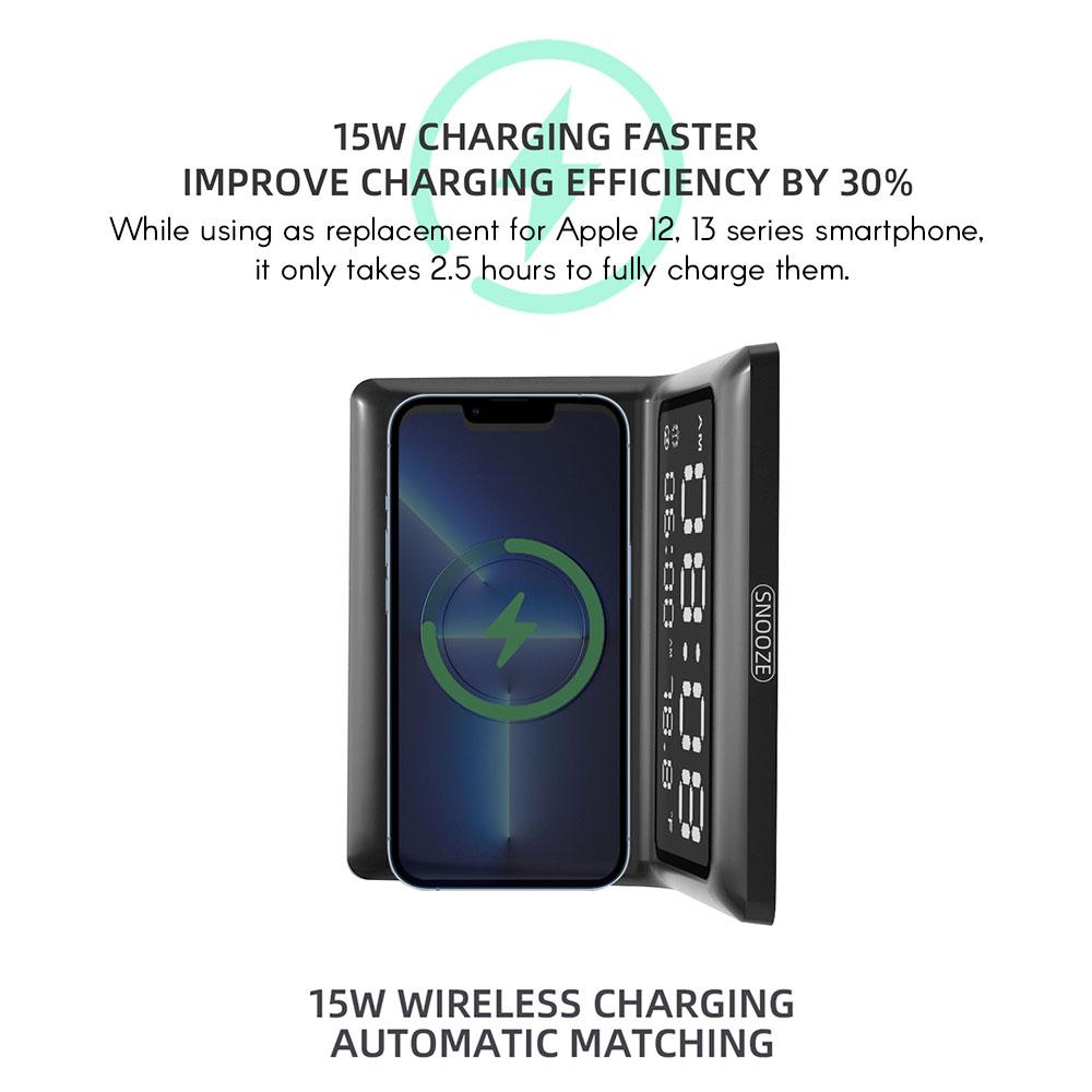 Digital Mirror Clock 15W Wireless Charging Alarm Clock with Large Dimmable Display Screen Snooze Function USB Output