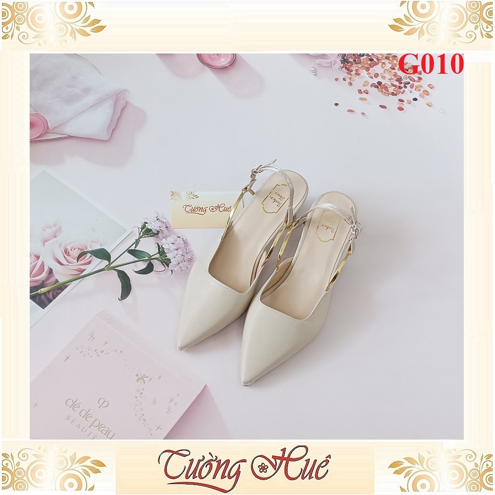 Giày Cao Gót Mũi Nhọn Phối Dây Quai Gài Gót Tròn Cao 5CM - Hàng Quảng Châu