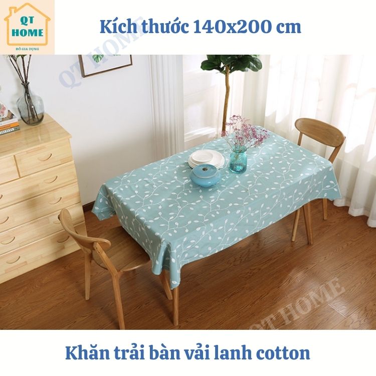 Khăn Trải Bàn Cao Cấp Vải Lanh Cotton Thêu Ren Nổi Nhiều Kích Thước