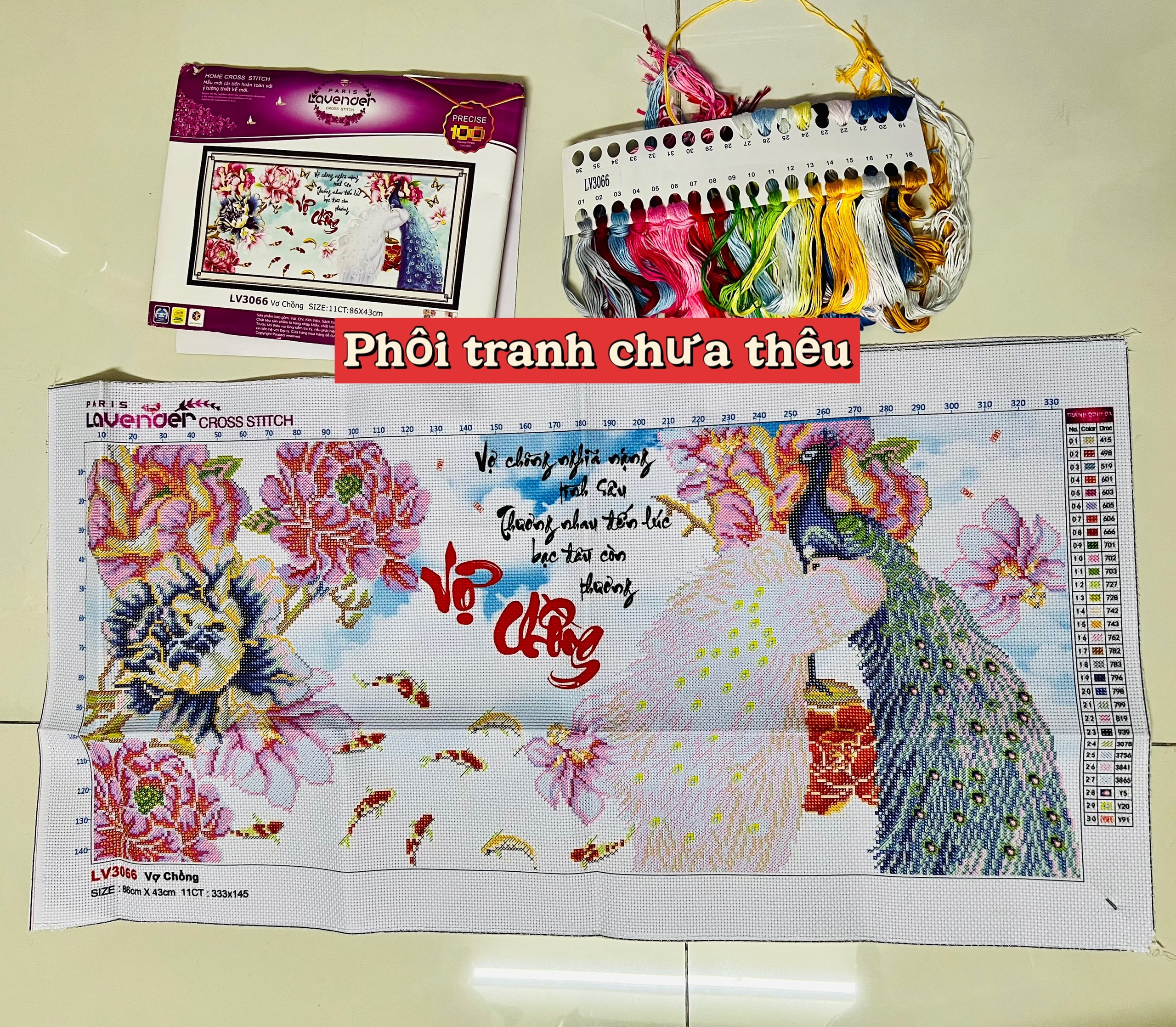 Tranh thêu chữ thập vợ chồng LV3066, kích thước 86 x 43 cm