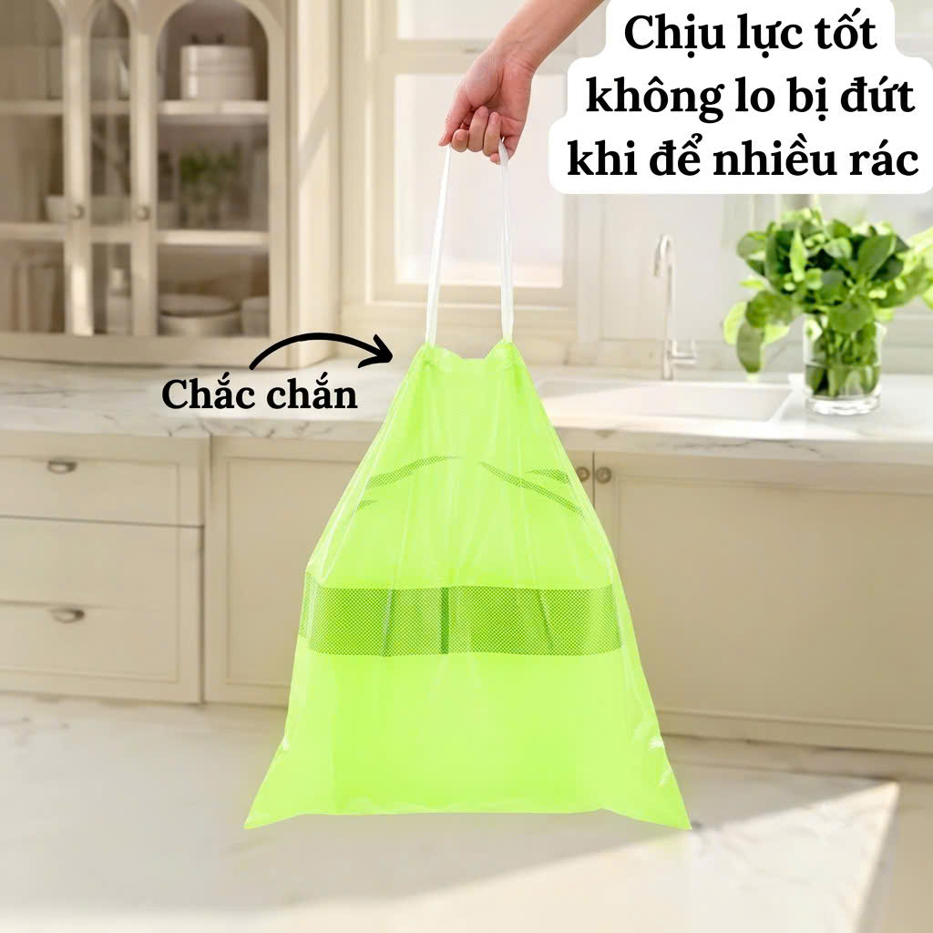 Túi Rác Có Dây Rút, Túi Đựng Rác Ngải Cứu Kháng Khuẩn, Túi Đựng Rác Xanh Lá, COMBO 3 Cuộn 150 Túi