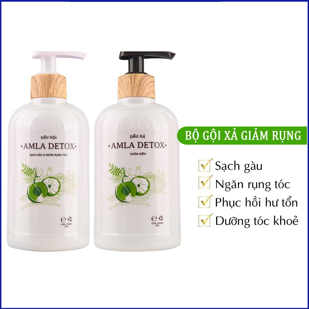 Bộ Dầu Gội - Xả AMLA DETOX LACO  Giải pháp cho tóc rụng và nhiều gàu