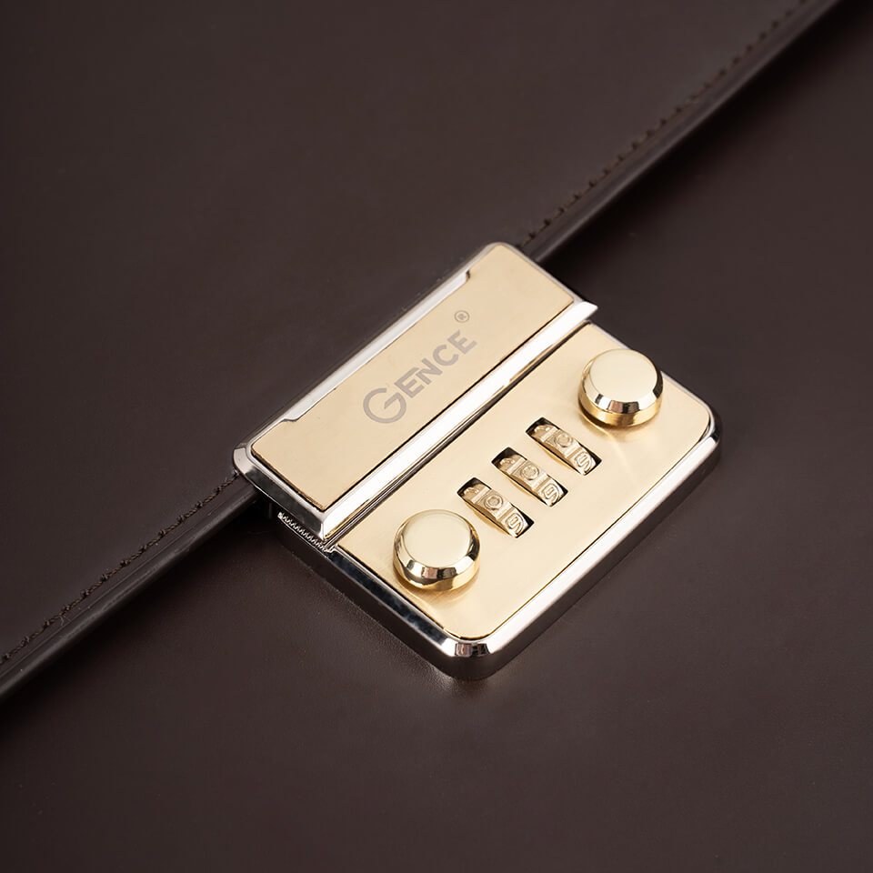 Túi Xách Nam Dáng Hộp Cặp Da Doanh Nhân GENCE CTS18 Da Bò Khóa Số Cao Cấp Màu Nâu