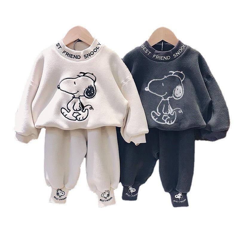 Bộ Nỉ Cho Bé Thêu Hình Chú Chó SNUPY Cực Xinh, Quần Áo Mùa Thu Đông Cho Bé Từ 7-28kg - SUMO KIDS