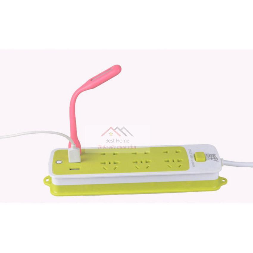 Ổ cắm điện chống giật 6 Lỗ Đa Năng - Ổ Cắm Điện Xanh Lá, 3 Cổng Sạc USB Cao Cấp