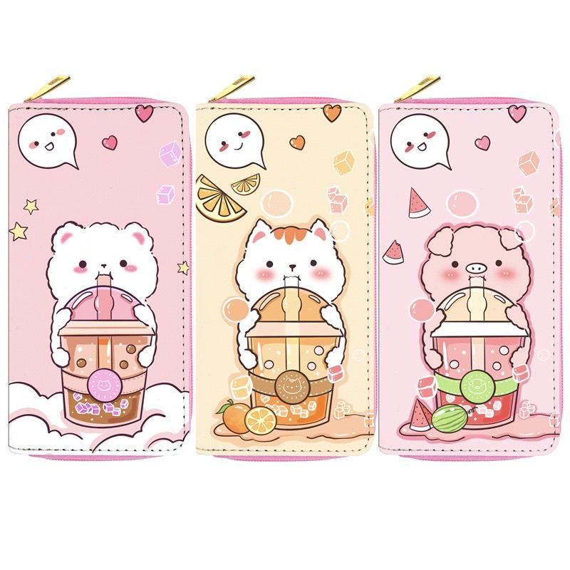 Bóp Ví Cầm Tay Ví Dài Khóa Kéo Nữ Nhiều ngăn Hình Pet Trà sữa đáng yêu Siêu Cute Cho Bạn Gái