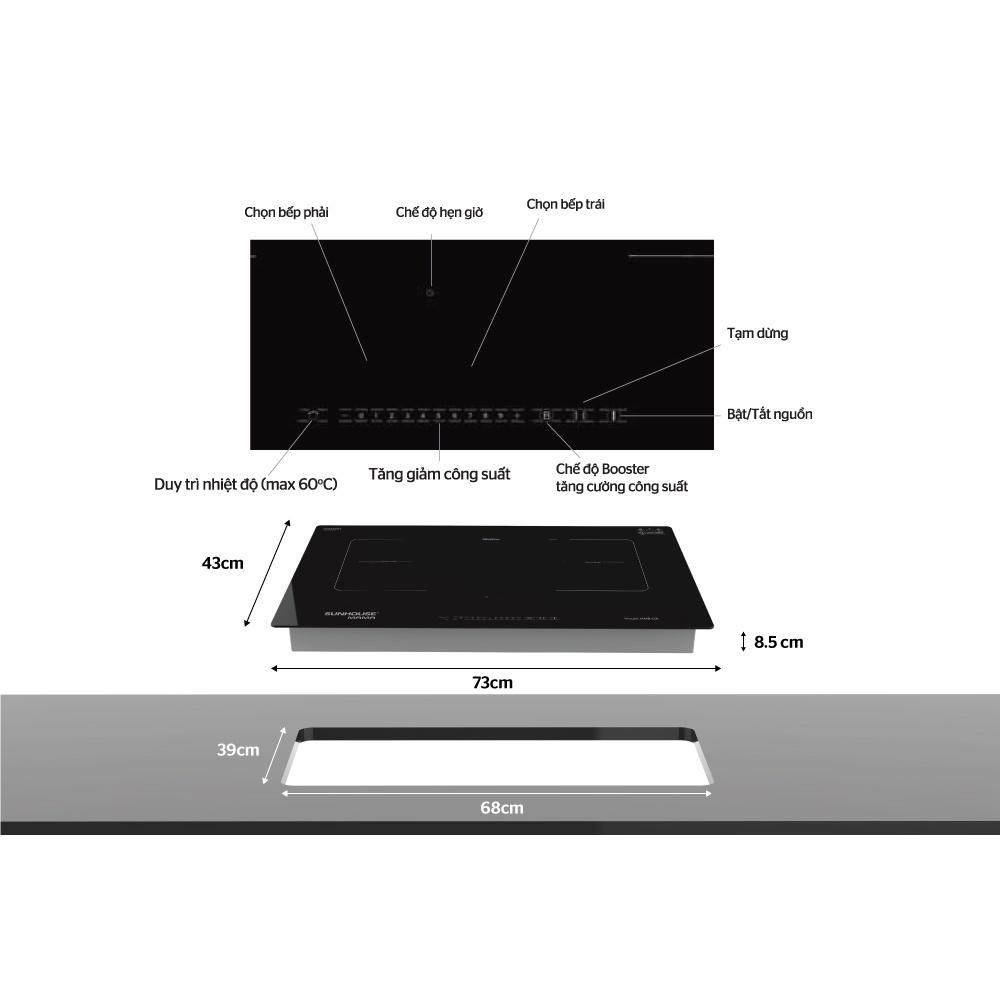 Bếp đôi điện từ Sunhouse Mama MMB-02I, Công suất 4200W, Bảo hành 36 tháng tại nhà - Hàng chính hãng