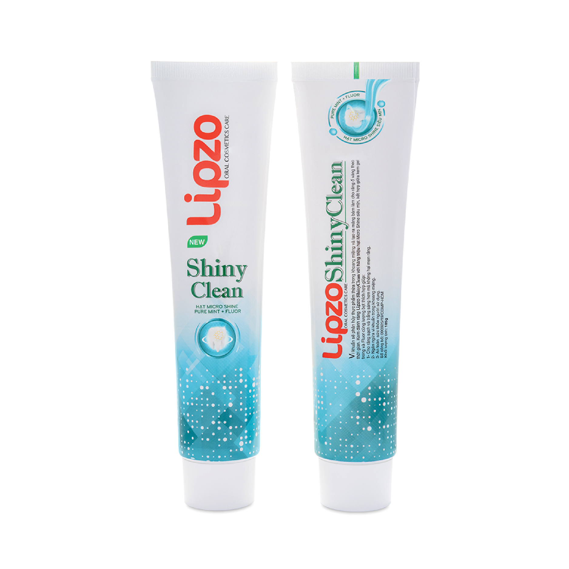 Combo 2 Kem Đánh Răng Lipzo Shiny Clean Vị The Mát Diệt Khuẩn 185g Khử Mùi, Không Bào Mòn Men Răng Từ Khoáng Chất Vỏ Sò