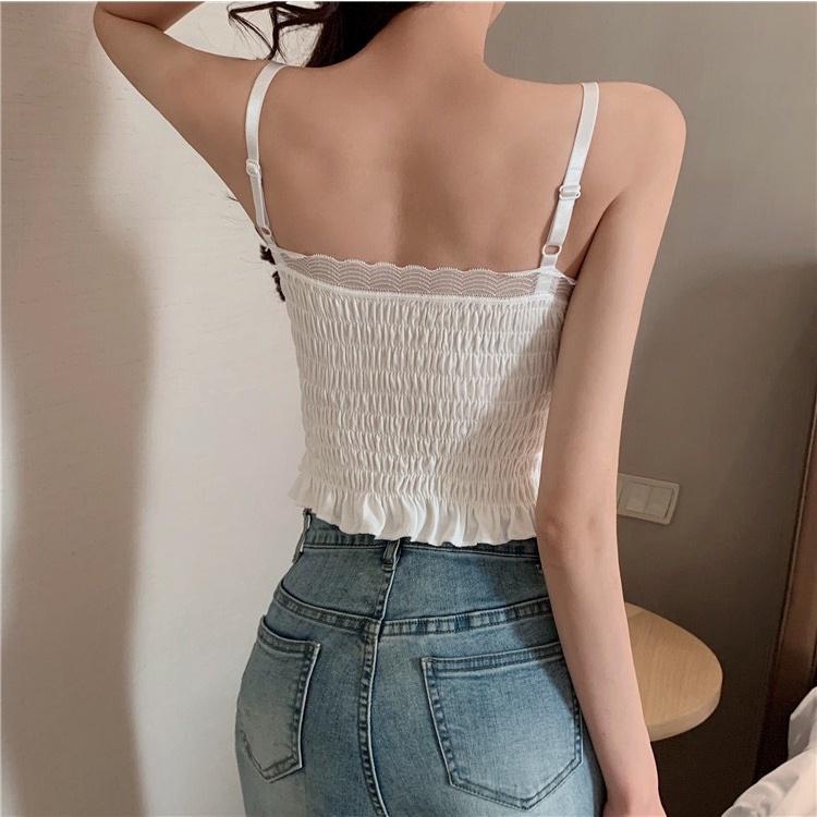 Áo bra nhún Áo hai dây viền ren xinh xắn dáng lửng kèm mút ôm vòng ngực Pasana0207