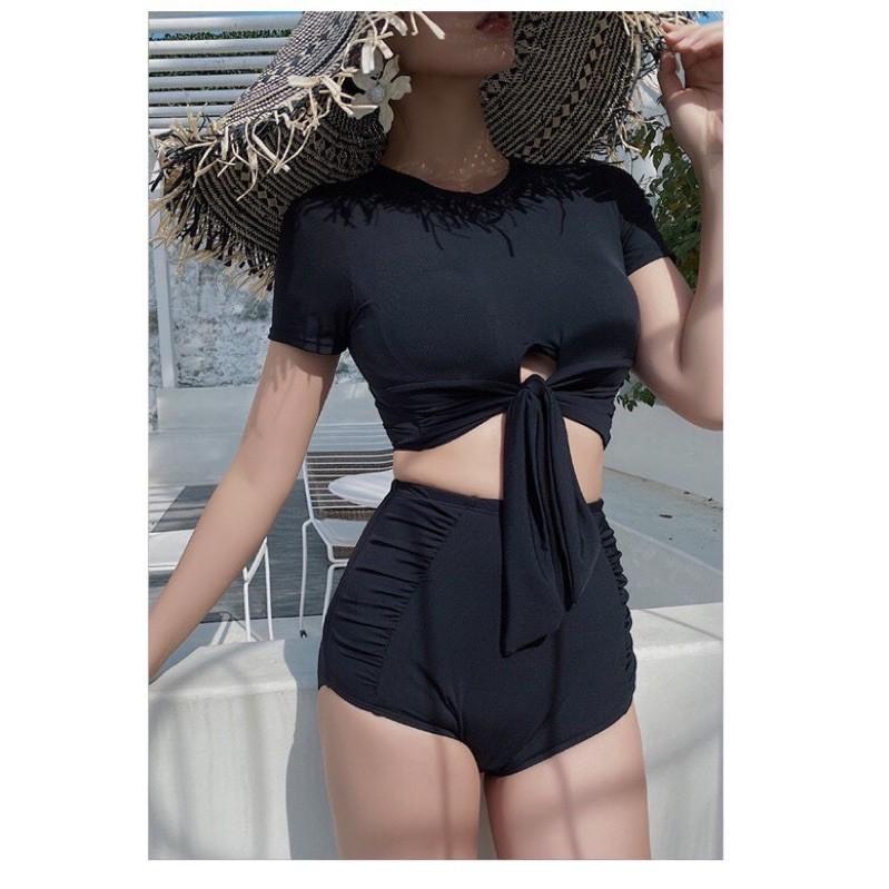 Bikini tay ngắn đen kín đáo dễ thương