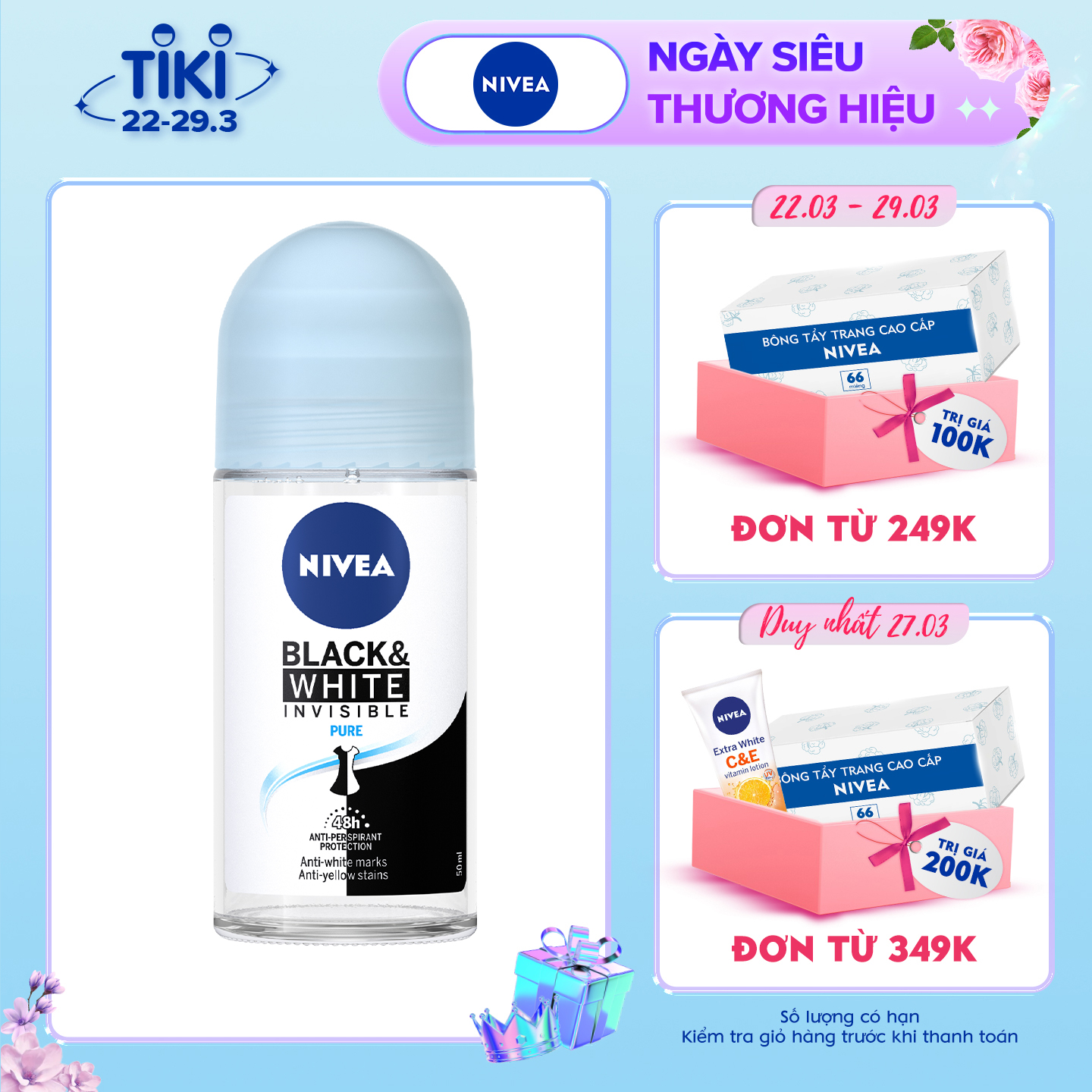 Lăn Ngăn Mùi NIVEA Black &amp; White Ngăn Vệt Ố Vàng Vượt Trội 5in1 (50ml) - 82234