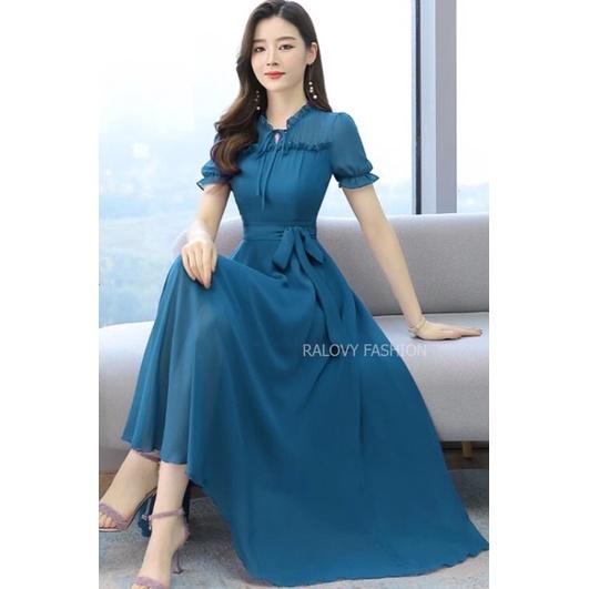 Đầm maxi voan lua 2 lớp dáng dài