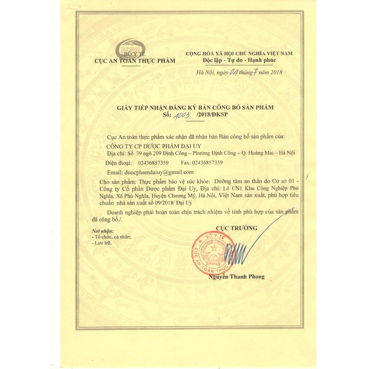 Dưỡng tâm an thần Đại Uy 