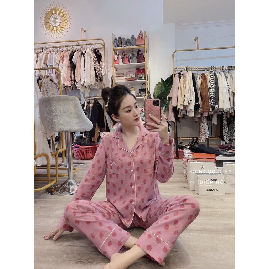 Bộ pijama viền đen họa tiết nhung tăm cho nữ SETN328