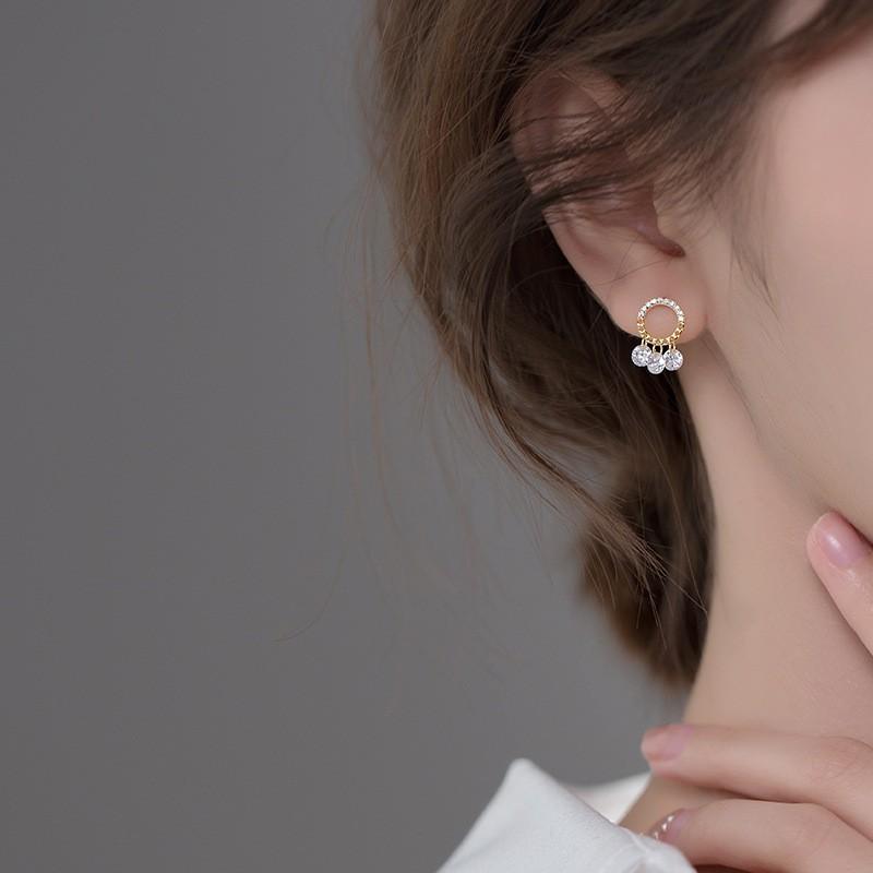 Khuyên tai bạc Ý s925 gắn đá Zircon trắng tua rua G7515 - AROCH Jewelry