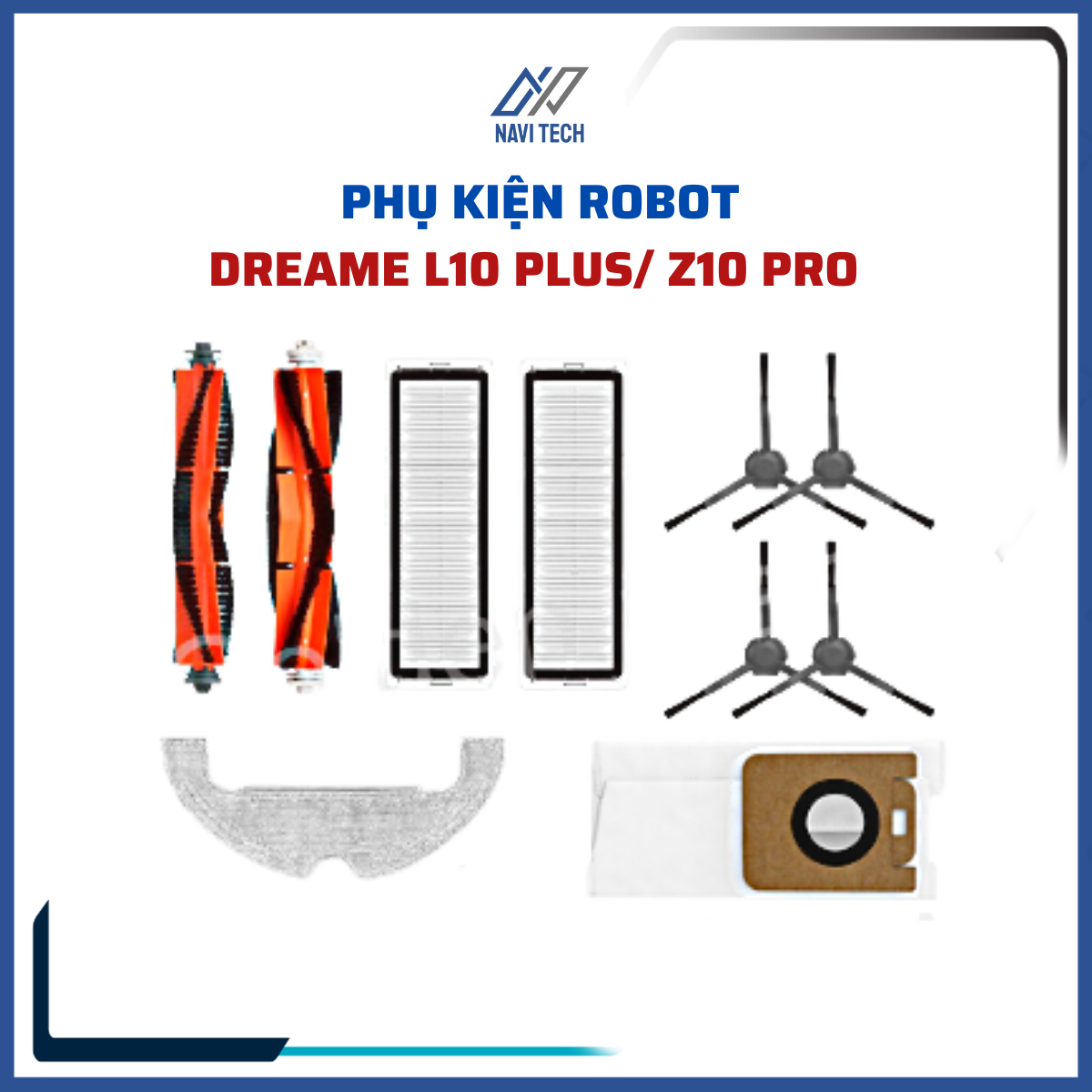 Phụ kiện robot hút bụi Dreame Z10 pro/ L10 plus - lọc hepa, khăn, giẻ, chổi cạnh, phụ, chổi chính, cuộn, túi rác