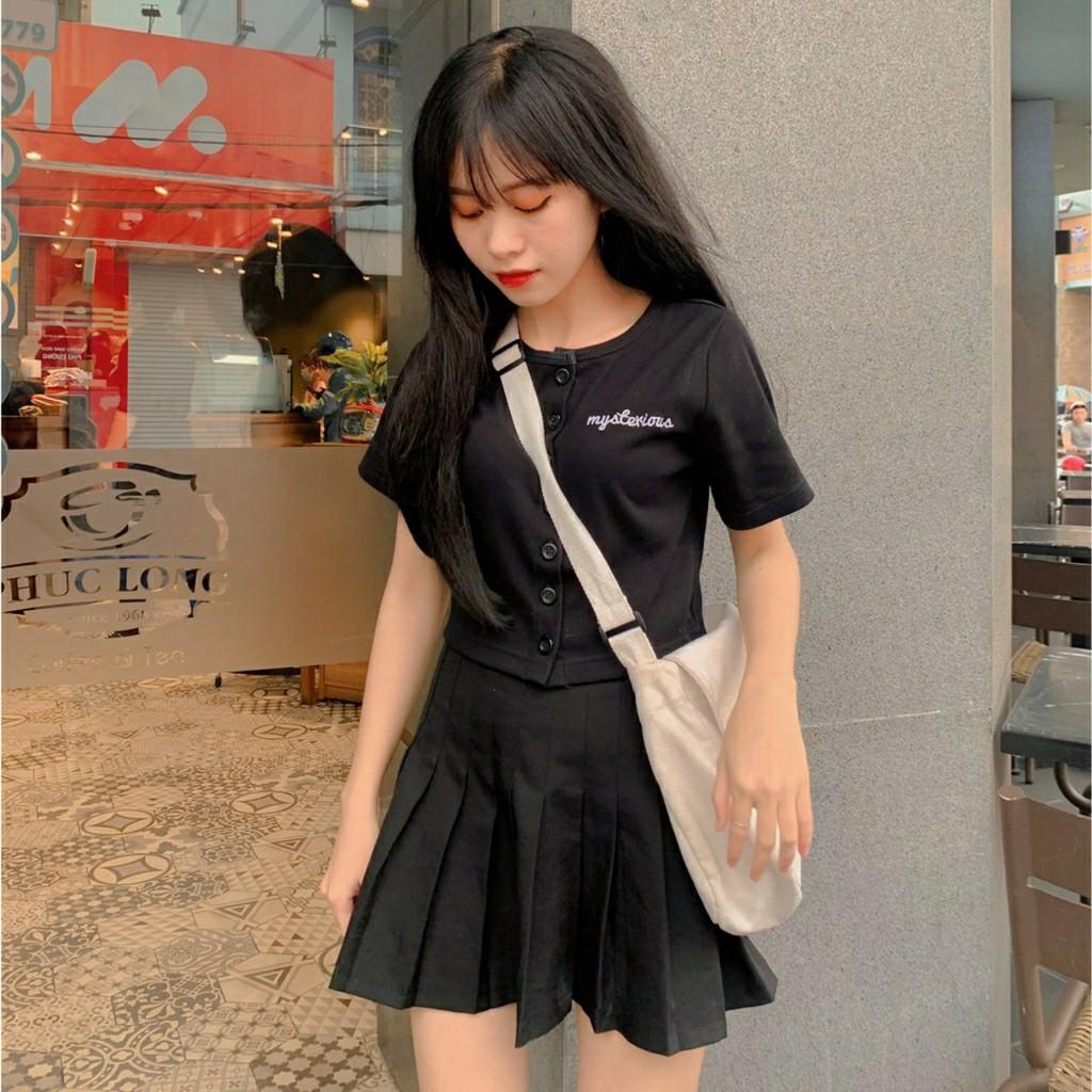 Áo Croptop Nữ Thêu MYSTERY Tay Ngắn Dáng Om Ulzzang (Ảnh Thật