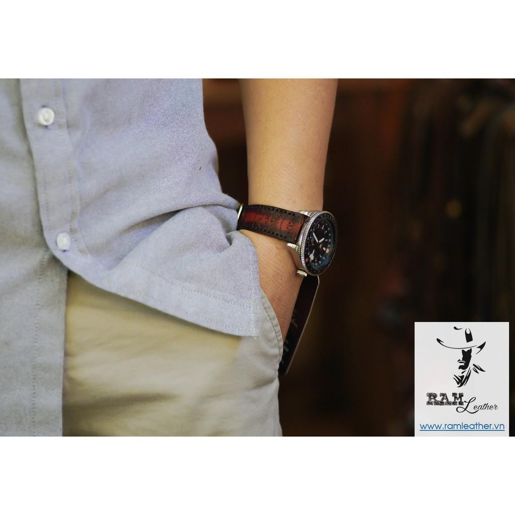 DÂY ĐỒNG HỒ DA BÒ THẬT RAM VACHETTA NÂU ĐỎ- ĐỦ SIZE