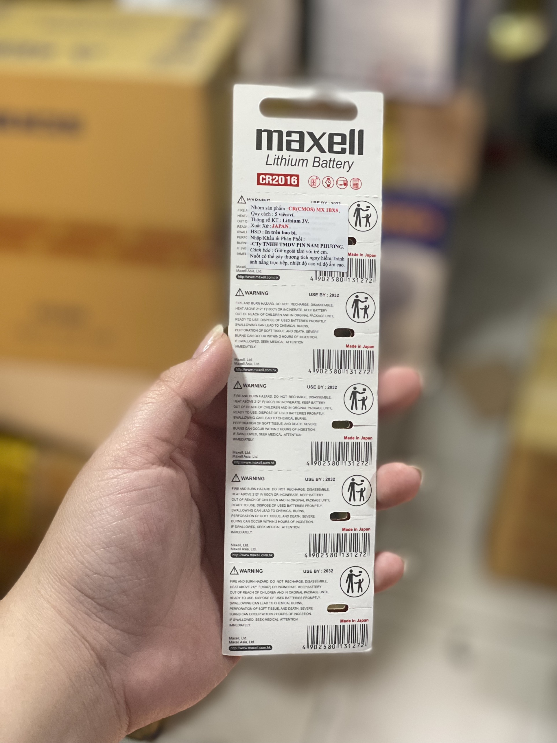 Pin CR2016 Maxell Lithium 3V vỉ 5 viên