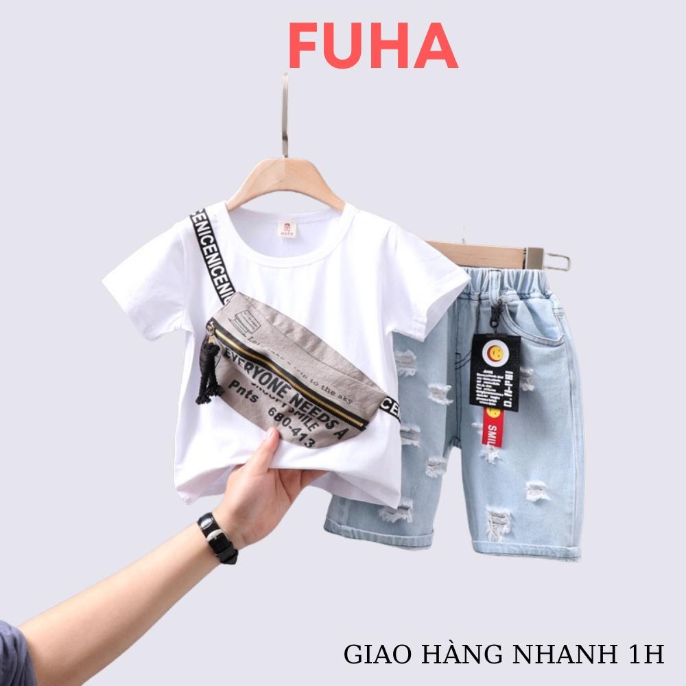 Bộ cộc tay hàng Quảng Châu cho bé FUHA, bộ hè quần jean dành cho bé 10kg đến 20kg