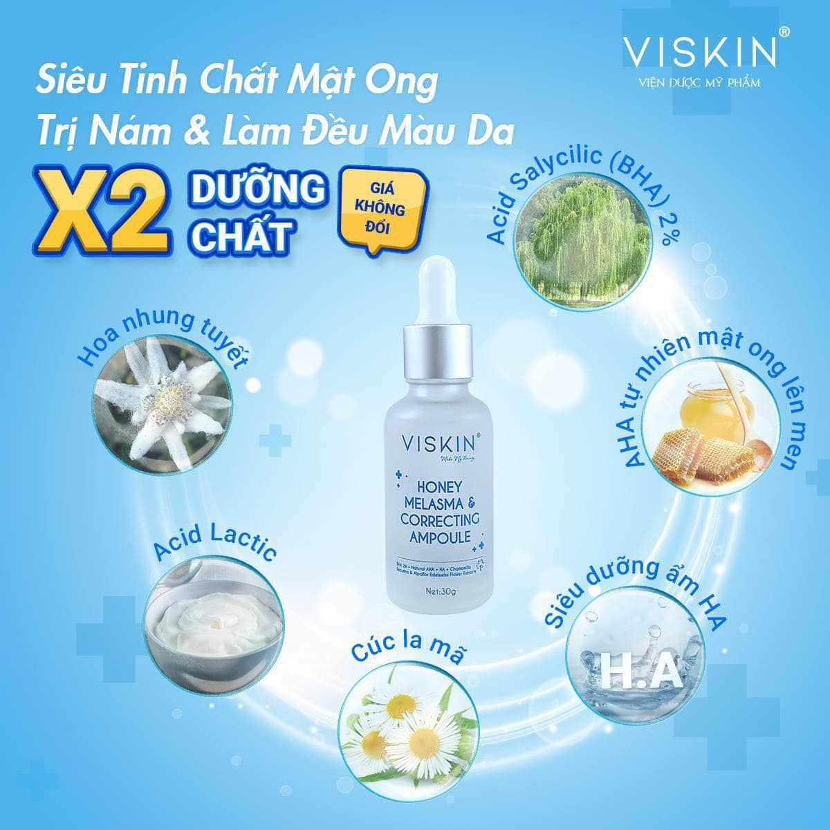 HONEY MELASMA &amp; CORRECTING AMPOULE - SIÊU TINH CHẤT MẬT ONG MỜ NÁM &amp; LÀM  ĐỀU MÀU DA