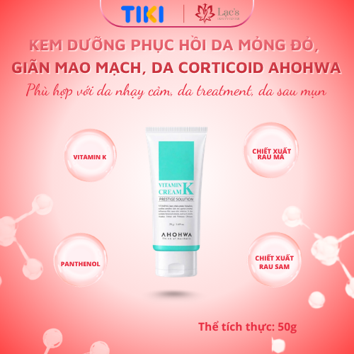 Kem Hỗ Trợ Làm Dịu Da, Giảm Đỏ, Chăm Sóc Da Corticoid AHOHWA PRESTIGE SOLUTION VITAMIN K CREAM 50g