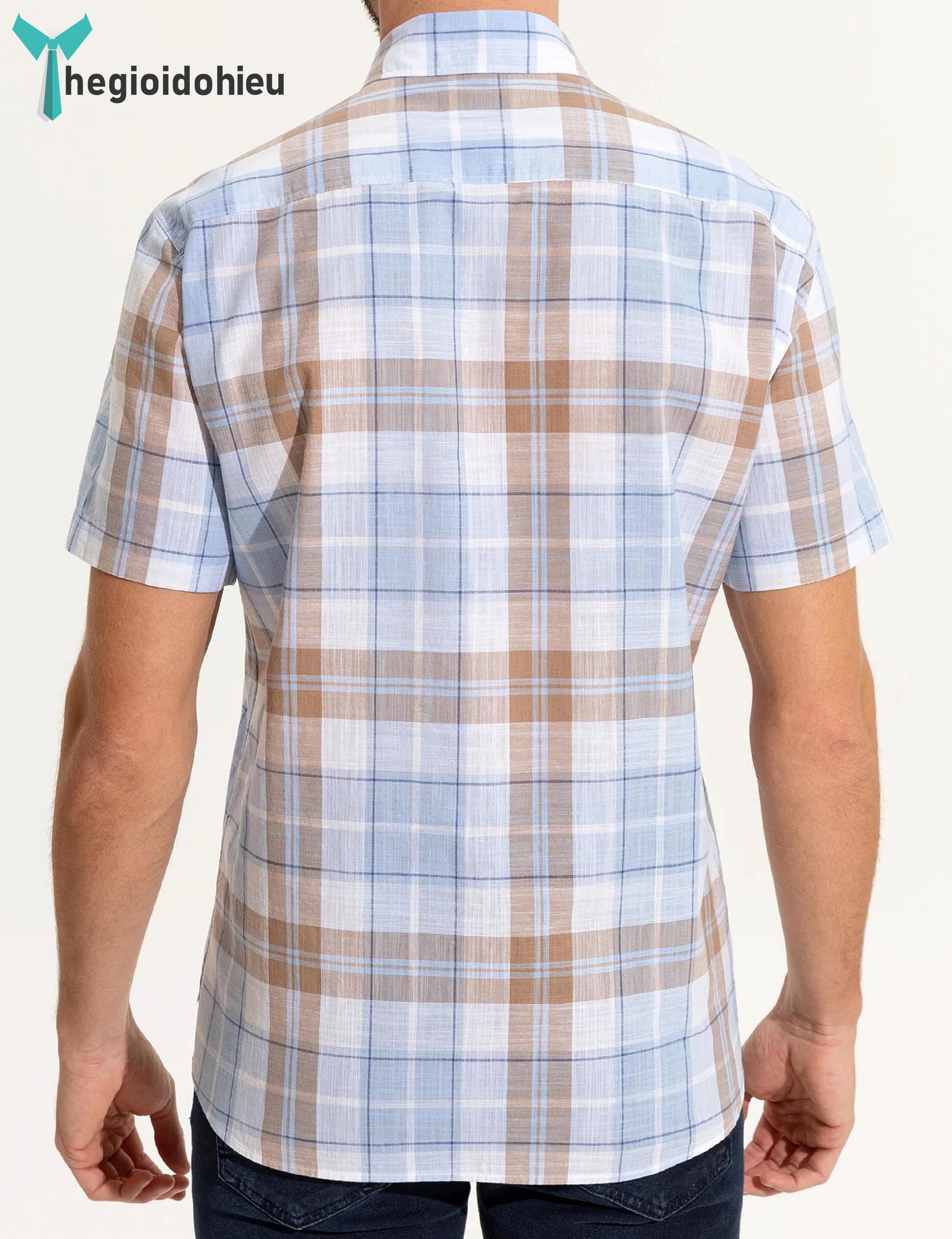 Áo sơ mi nam ngắn tay Pie Cardin PCShirt97 (Caro xanh) - Hàng nhập khẩu - Có túi - Caro xanh