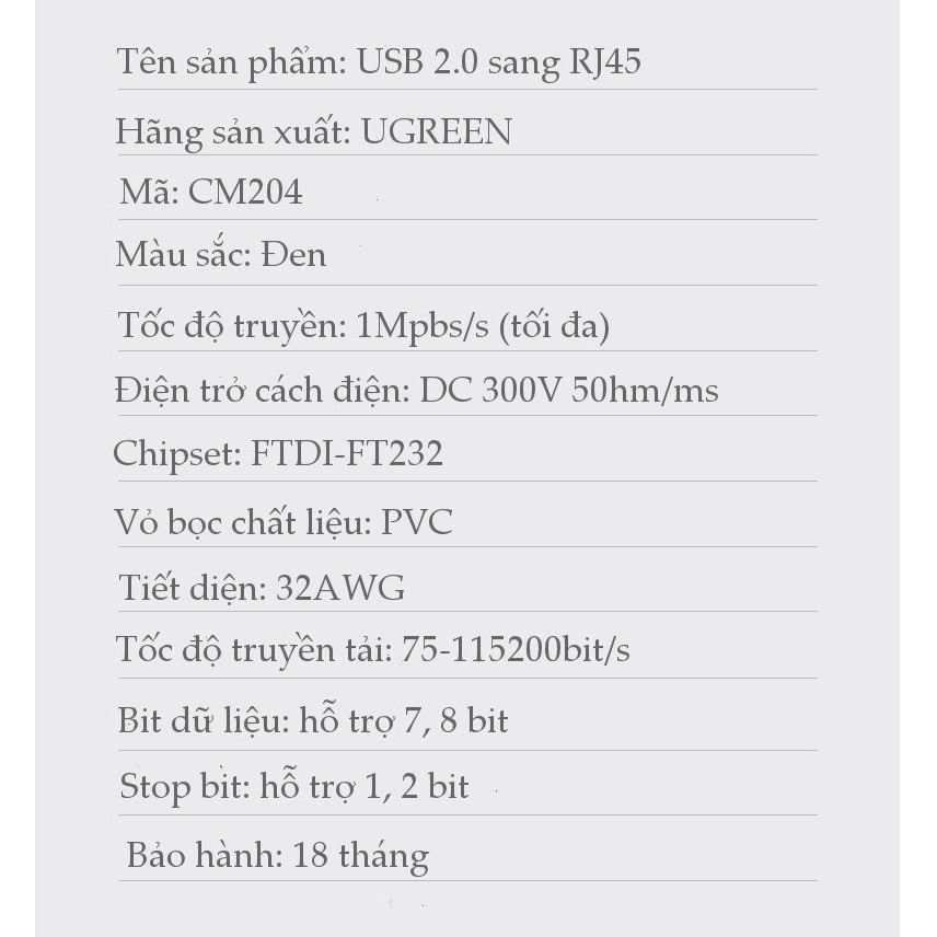 Dây cáp USB 2.0 sang RJ45 UGREEN CM204 60813 - Hàng nhập khẩu chính hãng