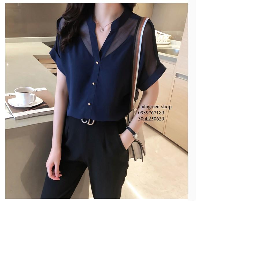 Nh250620-SƠ MI NỮ PHỐI LƯỚI TAY NGẮN