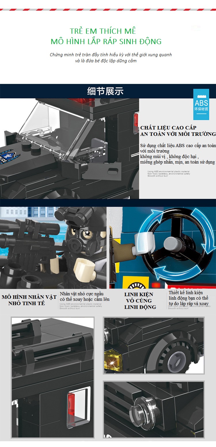 Bộ Đồ Chơi Lắp Ráp Xe Cảnh Sát Đặc Nhiệm Dành Cho Trẻ Trên 6 Tuổi