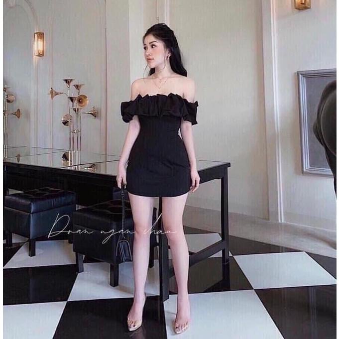 Đầm body hotgirl trễ vai xếp ly kèm mút + Ảnh thật