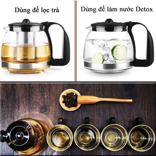 Bộ Bình Lọc Trà Thủy Tinh Kèm 4 Ly Lưới Lọc Inox 304 Tiện Dụng - bình pha trà