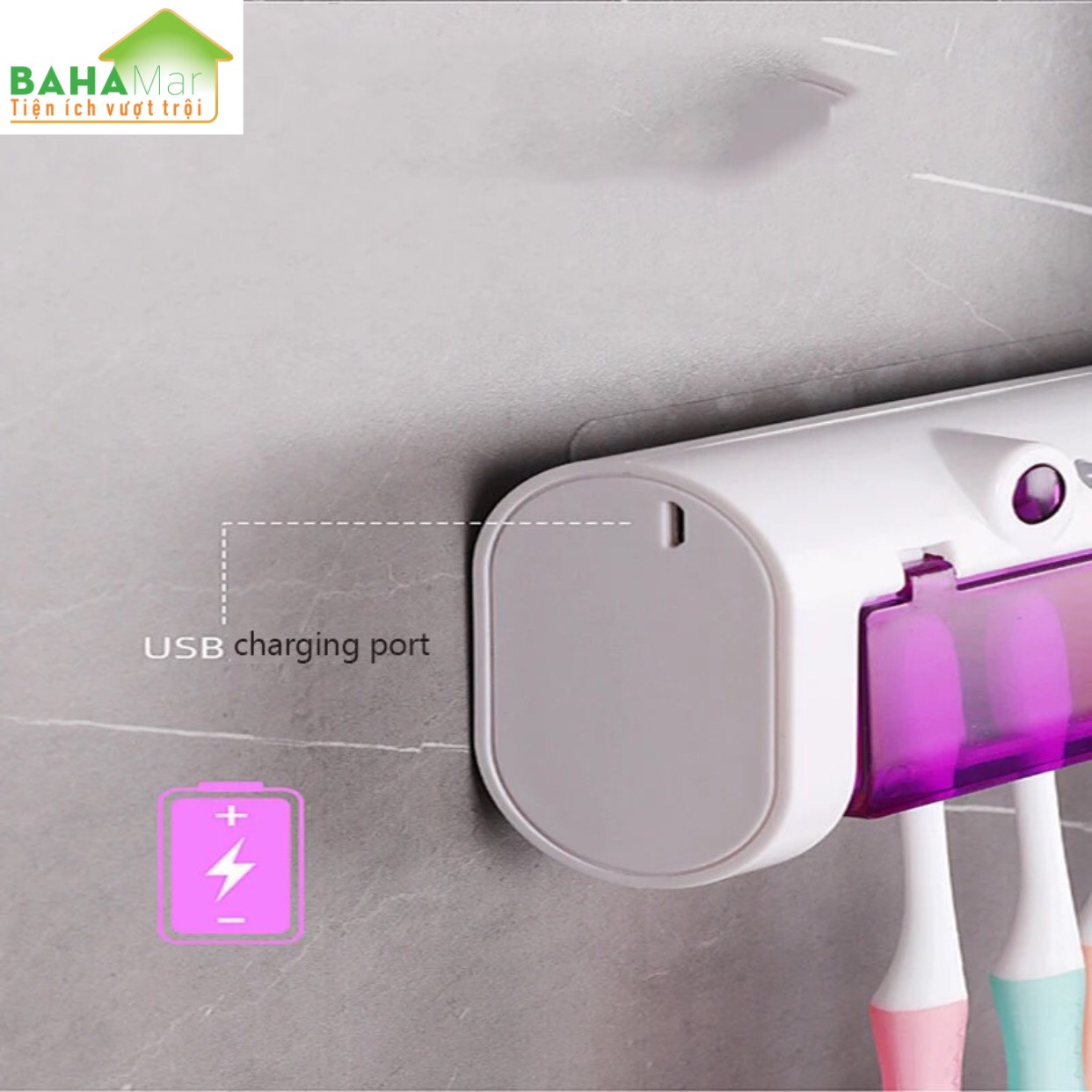 GIÁ TREO 3 TRONG 1 CÓ KHỬ KHUẨN TIỆT TRÙNG BÀN CHẢI ĐÁNH RĂNG VÀ TỰ ĐỘNG VẮT NHẢ KEM ĐÁNH RĂNG "BAHAMAR" khử 99,00% vi khuẩn gây sâu răng, gây hôi miệng