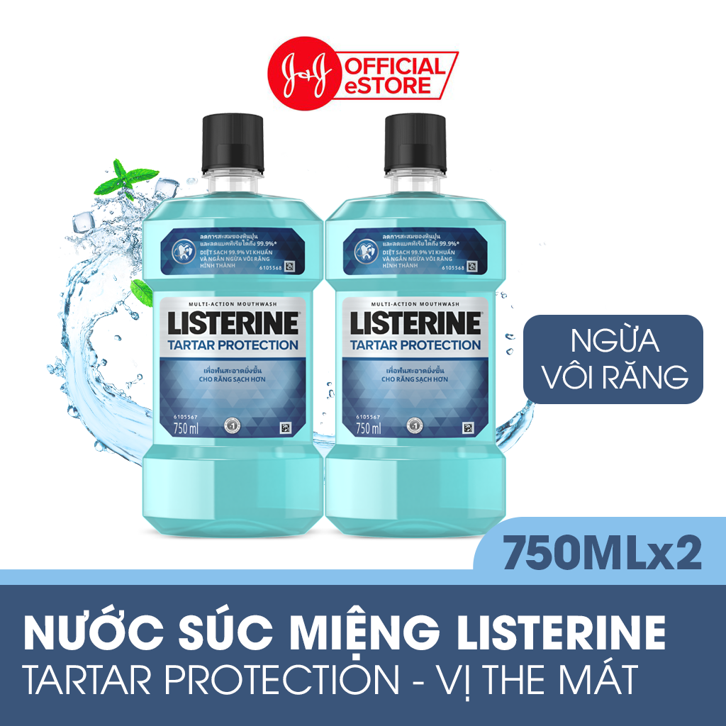 Bộ 2 Chai Nước súc miệng ngăn ngừa mảng bám Listerine Tartar Protection 750mlx2