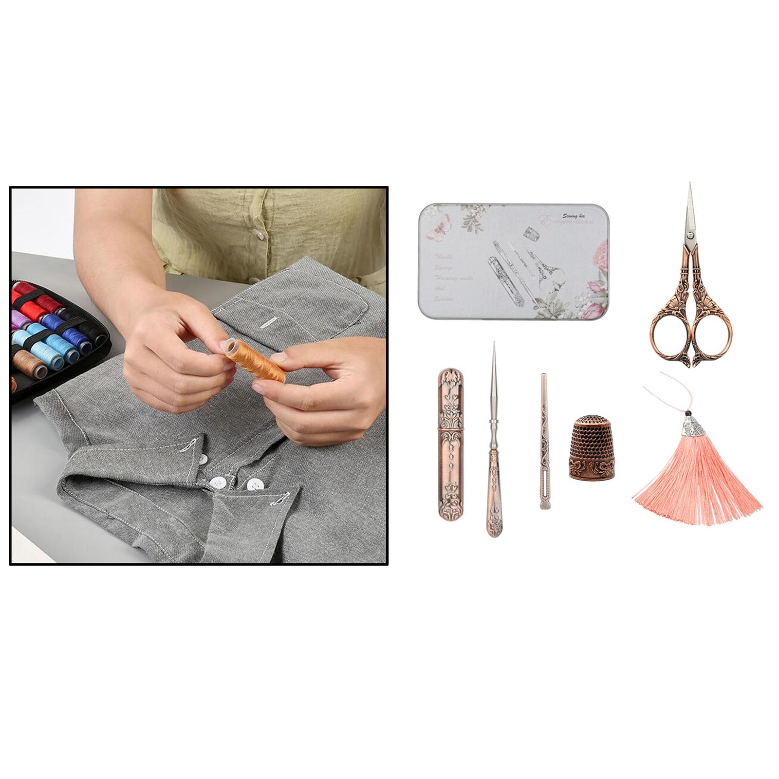 Embroidery Scissors Kit, European Antique Vintage Sewing Kit, Complete Vintage Sewing Tools with Embroidery Scissors, Needle Case, Awl for Sewing