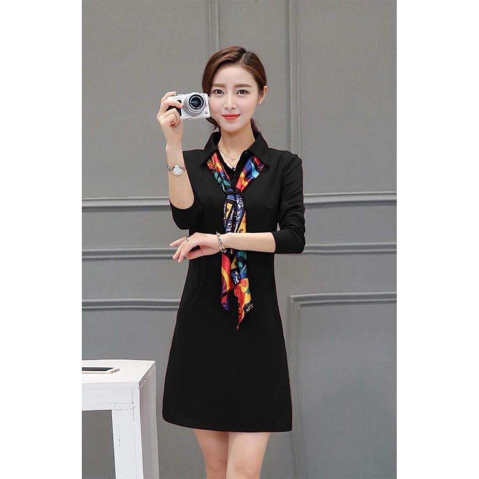 Đầm cổ đức dài tay tặng kèm khăn cổ DVNL14