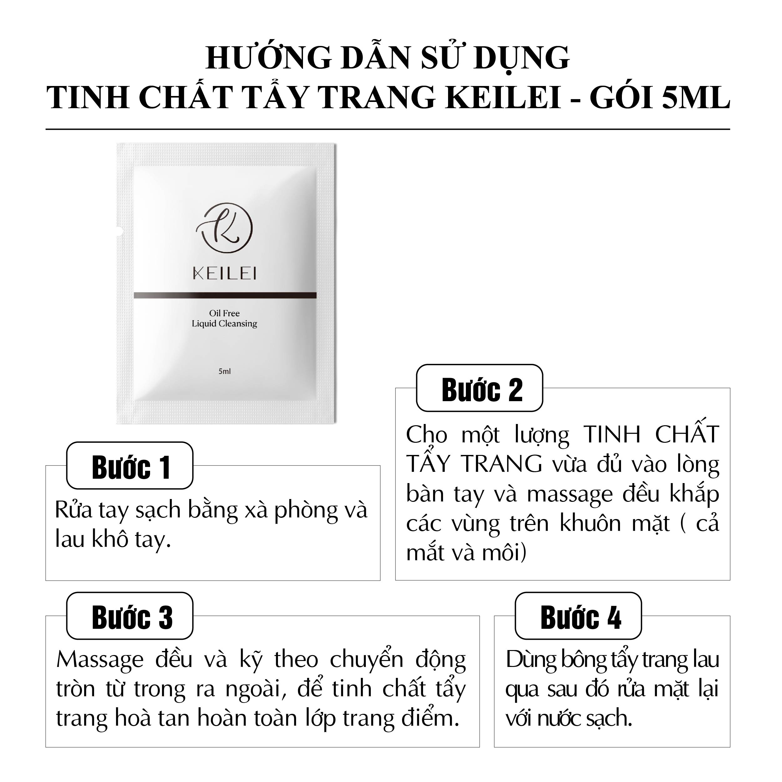 [ COMBO 3 gói 5ml DÙNG THỬ ] Tinh chất tẩy trang sạch sâu và dưỡng ẩm KEILEI - Oil free Liquid Cleansing KEILEI