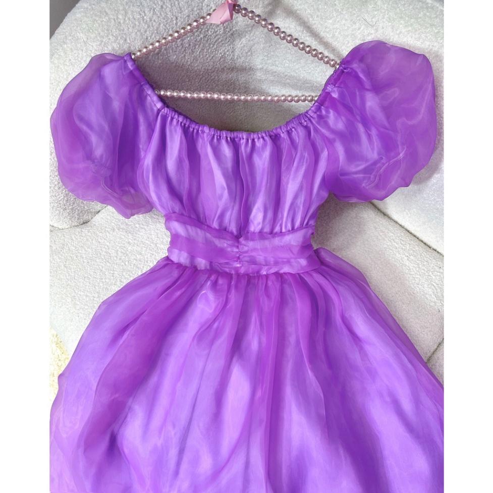 Đầm váy maxi tơ phồng lót lụa mút ngực cổ V tay bồng tím đỏ hồng Ivy.fashion đi biển dự tiệc dạo phố bigsize gợi cảm s